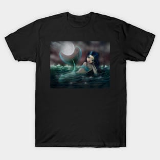 Moonlit Creek Mermaid Fantasy Art by Molly Harrison T-Shirt